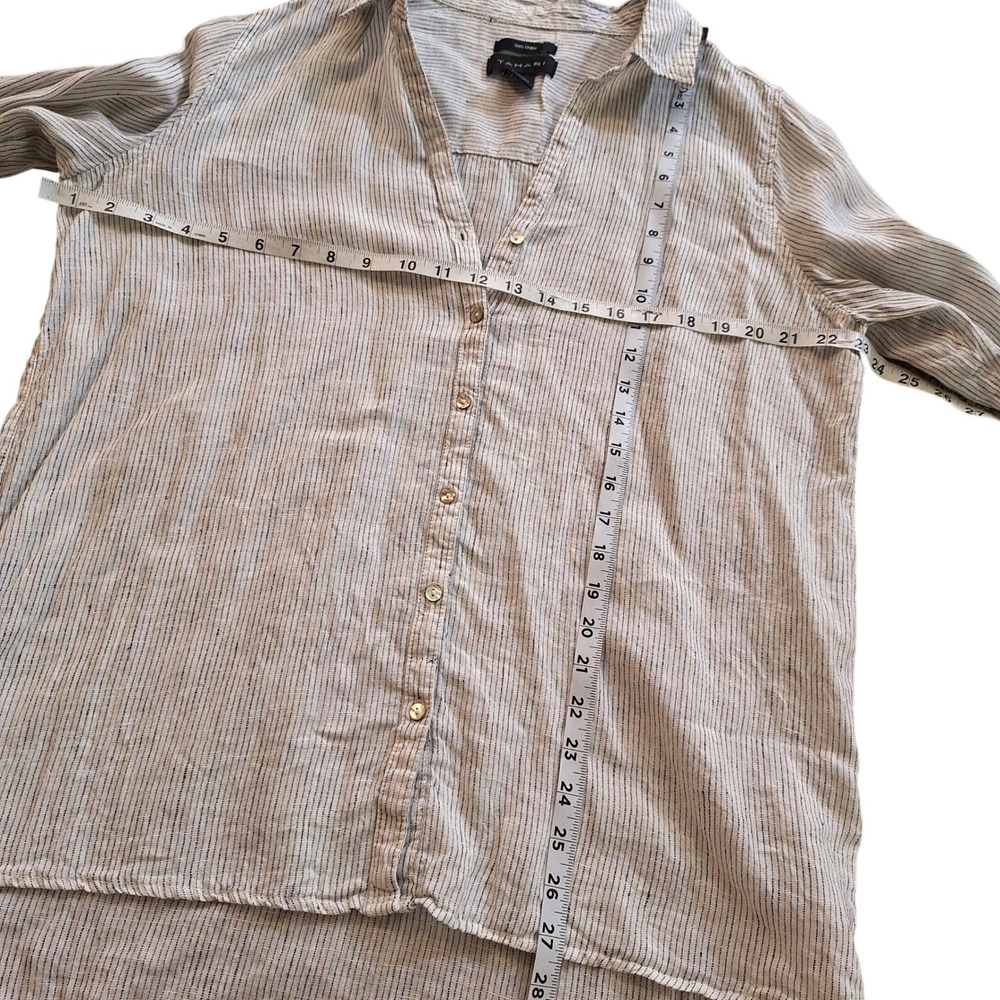 Tahari 100% Linen Striped Oversized Slouchy Button Front Boho Granola Preppy Top - Picture 8 of 8
